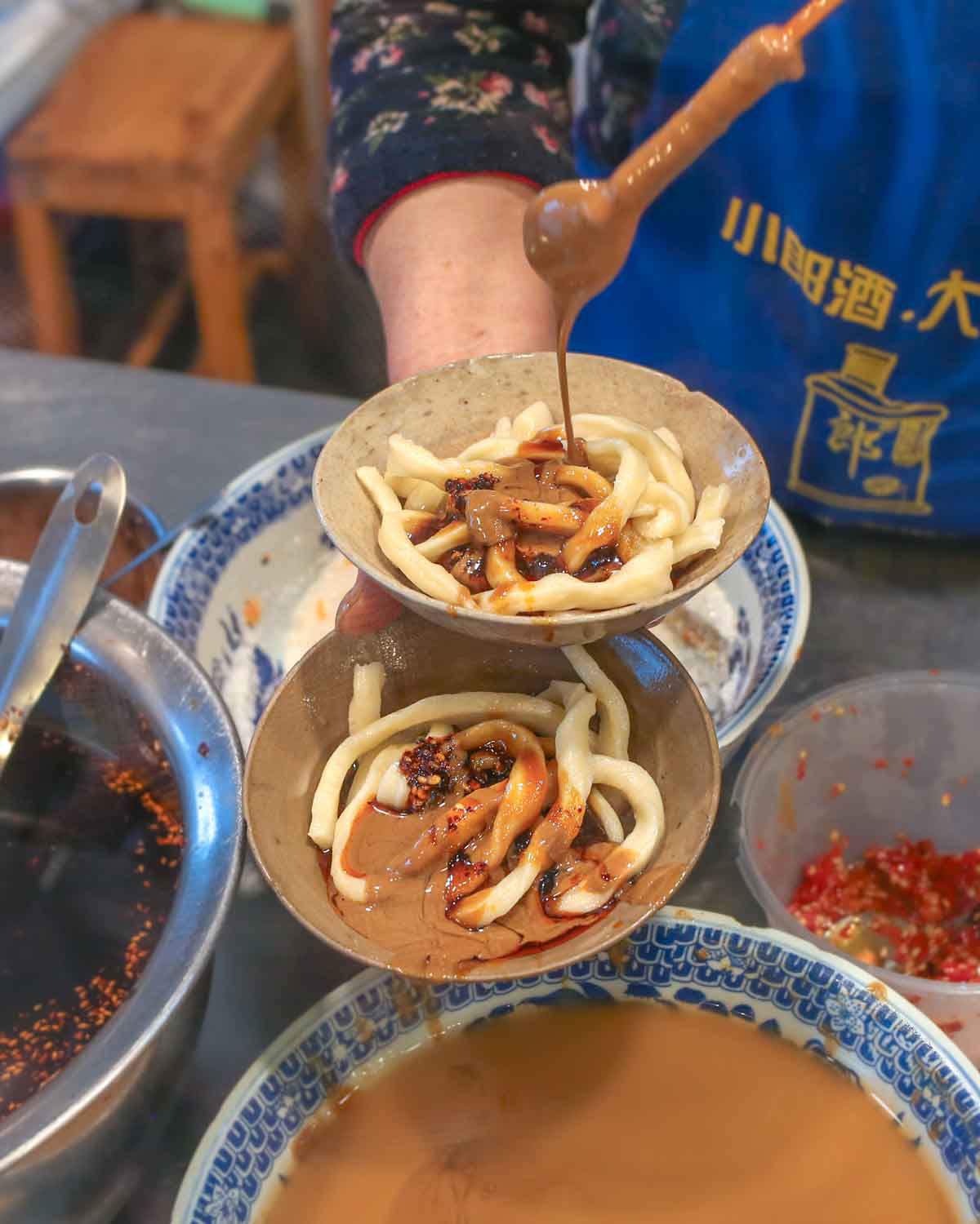 Chengdu Evening Food Tour Noodle Making Vendor