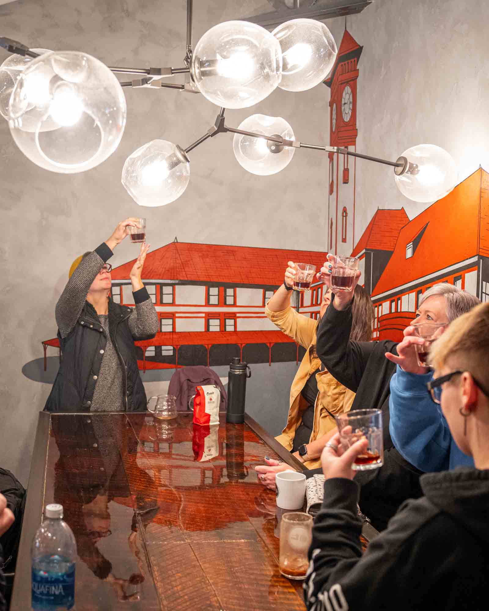 Looking at pourover coffee through the light