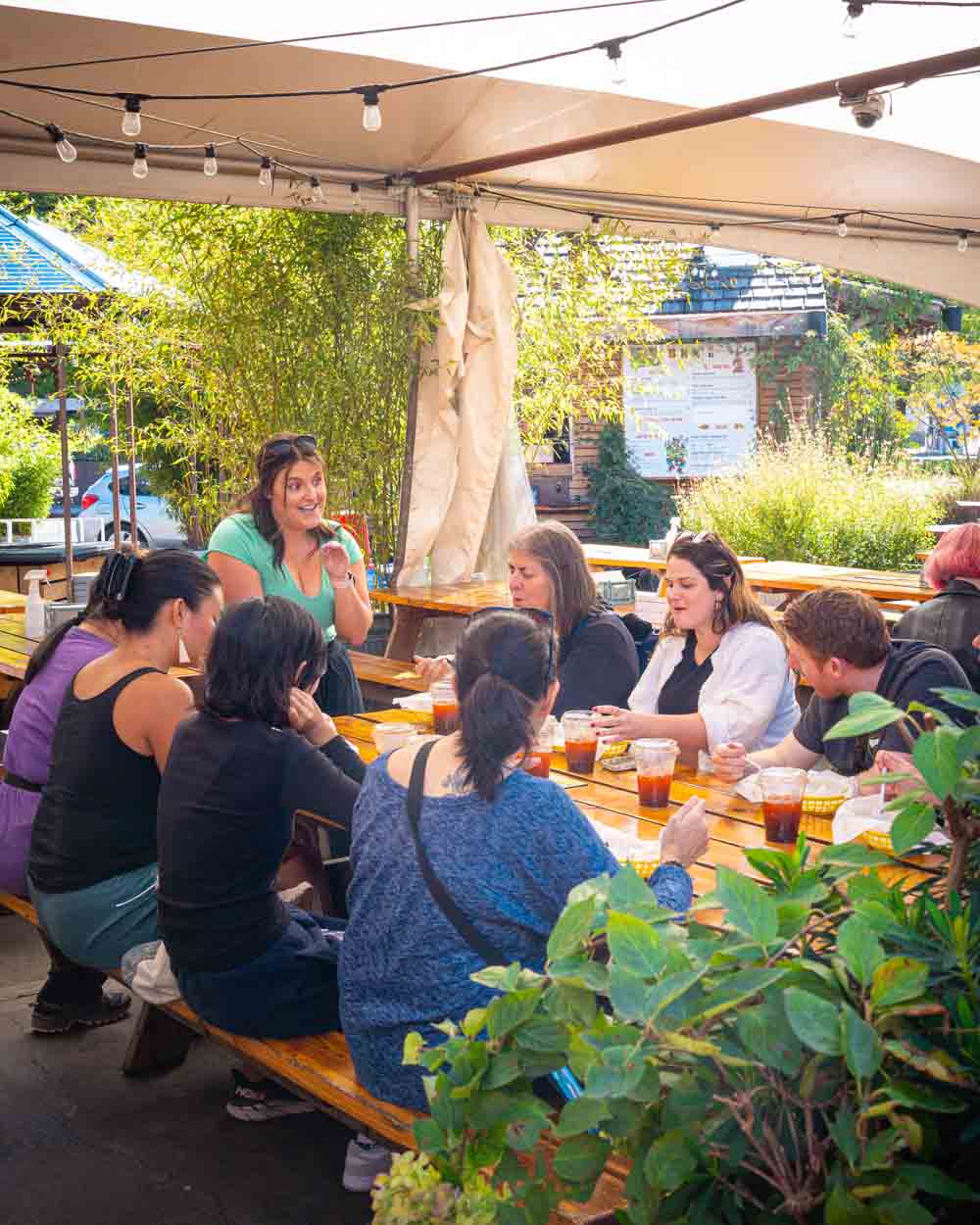 portland food cart tour group eating