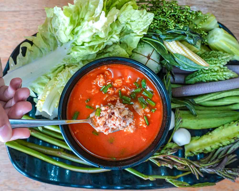 Overhead View of Vegetables and Prohok Dip